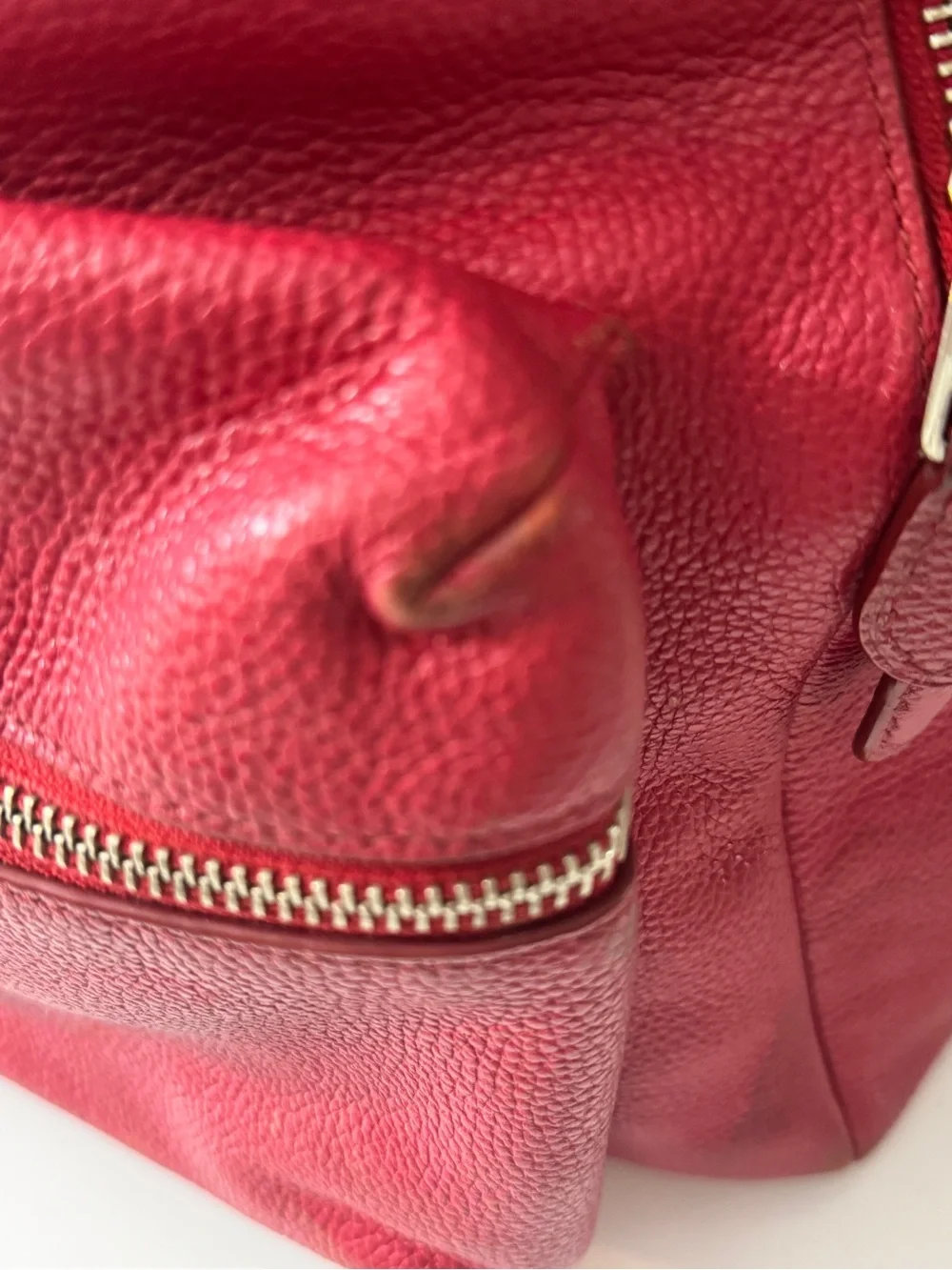 Coach Large Red Pebbled Leather Zip-Front Backpack